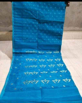 Soma Tant saree Mahal Self Design, Woven, Geometric Print Handloom Cotton Silk Saree(Light Blue)