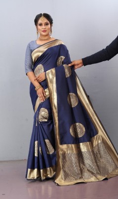 Maitri Fashion Woven Kanjivaram Art Silk Saree(Dark Blue)