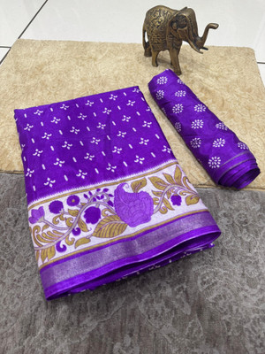 Chandan Fabrics Printed Kalamkari Mulmul Saree(Purple)