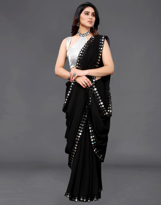 Samah Dyed, Embellished Bollywood Georgette Saree(Black, Silver)