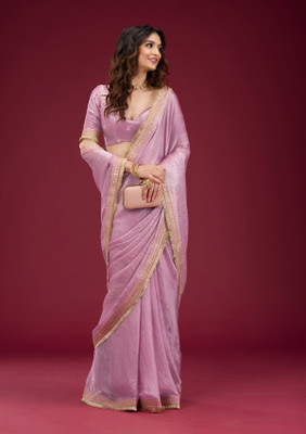 Bhojal Creation Embroidered Bollywood Silk Blend Saree(Purple)