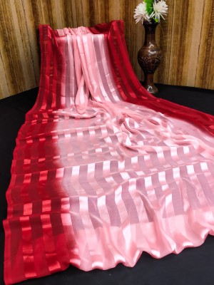 Anand Sarees Ombre, Striped, Self Design Bollywood Satin Saree(Pink, Red)