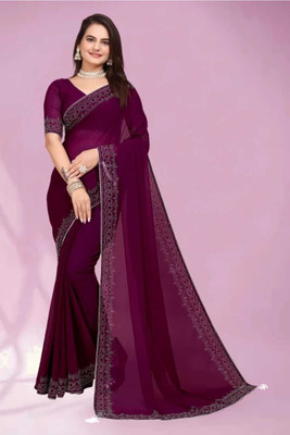 Tejal Creation Embellished, Solid/Plain Bollywood Georgette Saree(Black)