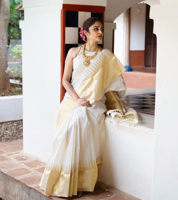 Juhi Collection Self Design Banarasi Art Silk Saree(White)