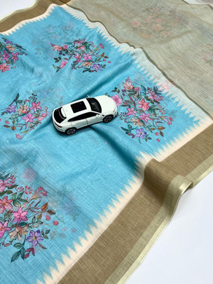 ZARISTACREATION Floral Print Bollywood Dupion Silk Saree(Blue)