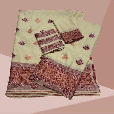 kamdar Self Design Mekhela Chador Cotton Blend Saree(Beige)