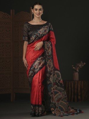 Divastri Printed Sambalpuri Silk Blend Saree(Red)