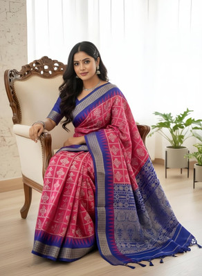 Tilfelle Woven Sambalpuri Silk Blend Saree(Pink, Blue)