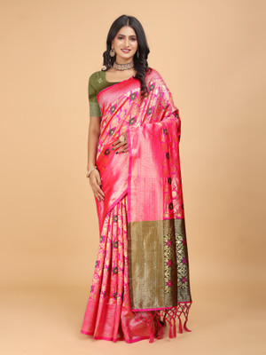 Tejal Creation Self Design Kanjivaram Pure Cotton Saree(Pink)