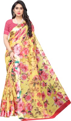 YASHIKA Printed Bollywood Cotton Blend Saree(Yellow)