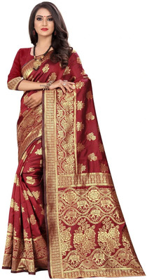 HouseOfCommon Woven Kanjivaram Pure Silk Saree(Maroon)