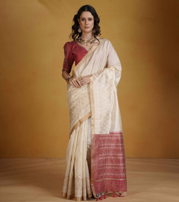 ZILVIRA Woven, Striped Handloom Cotton Silk Saree(Yellow, Green)