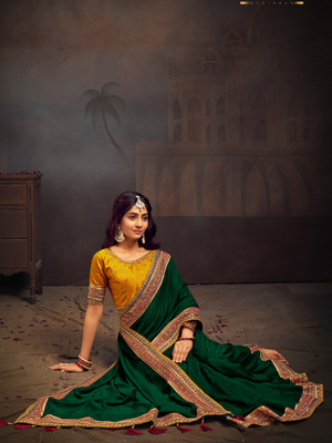 Sareemall Embroidered Bollywood Silk Blend Saree(Green)