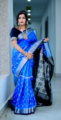 ZIMAL HANDLOOM Embroidered Sambalpuri Satin Saree(Light Blue)