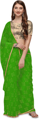 Prutha Fashions Printed Bollywood Chiffon Saree(Light Green)