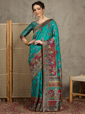 all about you Woven Banarasi Viscose Rayon Saree(Blue)