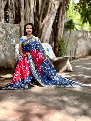 S.R.TEXTILES Printed Bandhani Crepe Saree(Multicolor)