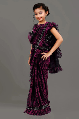 VRAJTEX FAB Embellished Bollywood Lycra Blend Saree(Purple)