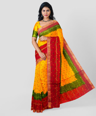 BIKANERI SAREES Printed Bandhani Pure Cotton Saree(Gold)