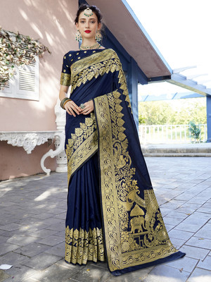 ANOUK Woven Banarasi Art Silk Saree(Blue)