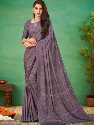 Anouk Rustic Printed Daily Wear Crepe Saree(Purple)