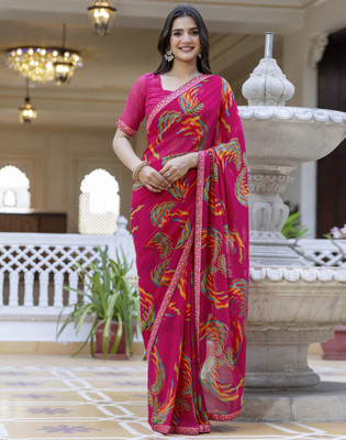 Divastri Printed Daily Wear Chiffon, Georgette Saree(Pink)