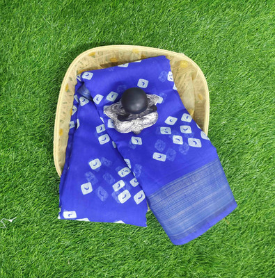 Hanvi Creation Printed Bandhani Cotton Blend Saree(Blue)