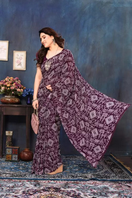 Saadhvi Floral Print Bollywood Georgette Saree(Purple)
