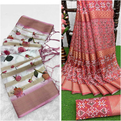 Rofolav Self Design Bollywood Silk Blend Saree(Pack of 2, Multicolor)