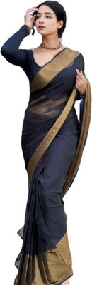 JATADHAR FAB Self Design Ready to Wear Cotton Silk Saree(Black)