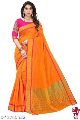 JK ETHNIC WEAR Self Design Chanderi Cotton Silk Saree(Orange)