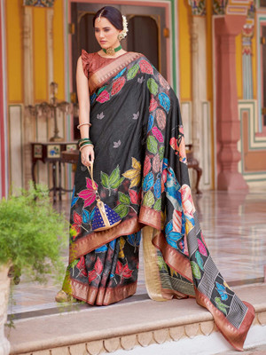 Tasrika Woven Chinnalapattu Silk Blend Saree(Black)
