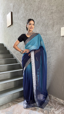 Julee Self Design Bollywood Georgette Saree(Blue)