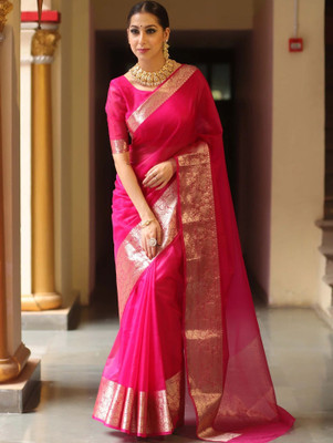 Rachna Embellished Kanjivaram Organza Saree(Pink)