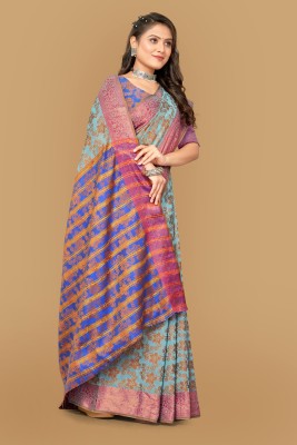 Pinkcity Trade World Printed, Color Block, Blocked Printed Handloom Pure Cotton Saree(Blue)