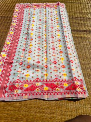 Priyongboda Woven Jamdani Handloom Cotton Blend Saree(Multicolor)