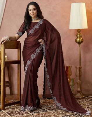 Samah Embellished, Self Design Bollywood Georgette Saree(Brown)