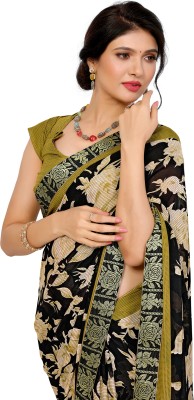 Priyashi Printed Bollywood Georgette, Lace Saree(Black)