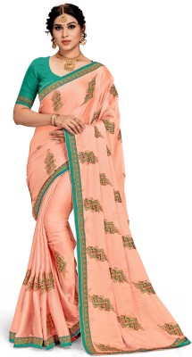 Manokamna Embroidered Bollywood Chiffon, Satin Saree(Blue, Pink)