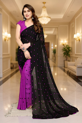 SmittenSmit Printed Bollywood Georgette Saree(Black, Purple)