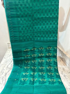 SMRITI HANDLOOM Printed Jamdani Handloom Cotton Blend Saree(Light Green)