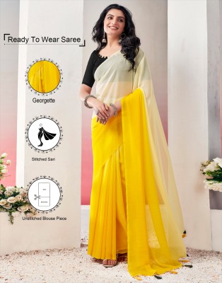 Samah Solid/Plain, Ombre, Embellished Bollywood Georgette, Chiffon Saree(Yellow, White)