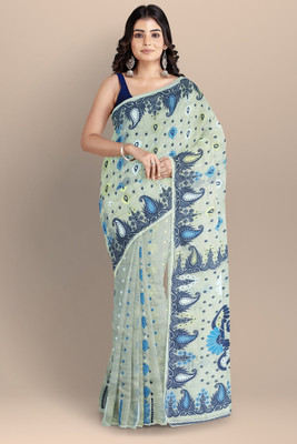 cloud vastra Woven Jamdani Cotton Blend Saree(Multicolor)