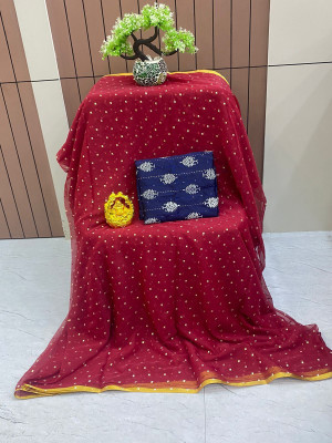 HouseOfCommon Embellished Bollywood Polyester Saree(Maroon)