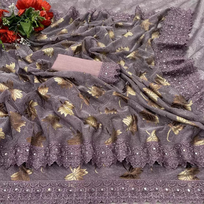 VKARAN Printed Bollywood Lycra Blend Saree(Purple)