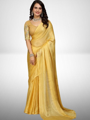 MB Shopee Color Block Bollywood Georgette Saree(Yellow)