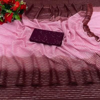 ICEBERGEXIM Embroidered Banarasi Georgette Saree(Purple)