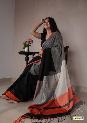 NIBEDITAS CREATION Self Design Handloom Pure Cotton Saree(Black)