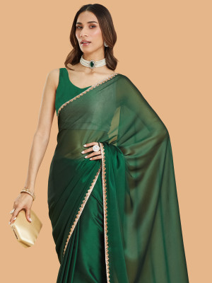 Croza Animal Print Assam Silk Tussar Silk Saree(Dark Green)