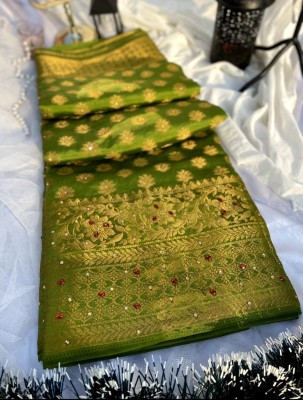 Banaras silk palace Woven Banarasi Silk Blend Saree(Green)